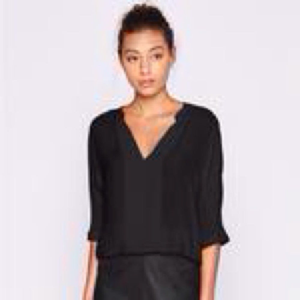 Joie Marru Pleated Silk Blouse in Caviar Black Large - Picture 2 of 6